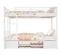 Lit superposé 90/200 cm blanc en métal avec étagère à chaussures