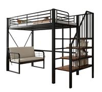 Lit superposé 90/200 cm noir en métal avec canapé amovible et escalier
