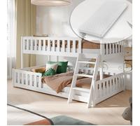 Lit superposé 90x200 / 120x200 : lit pour enfant, lit pour adolescent, lit superposé, lit mezzanine avec échelle, barrières de sécurité, sommiers à lattes et 2 matelas, lit pour enfants de 4 à 16 ans,