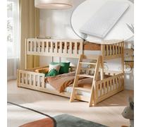 Lit superposé 90 x 200 / 120 x 200 : lit pour enfant, lit pour adolescent, lit superposé, lit mezzanine avec échelle, barrière de sécurité, sommiers à lattes et 2 matelas ; lit pour enfant de 4 à 16 a