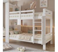 Lit superposé 90 x 200 cm avec étagères et 3 niveaux avec échelle à angle droit en bois avec espace de rangement-s LITS SUPERPOSES