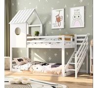 Lit superposé, 90 x 200 cm, pour 2 enfants, avec escalier d'angle, lit mezzanine, avec fenêtre