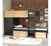 Lit superposé 90x190 cm avec 2 sommiers, 2 tiroirs et armoire