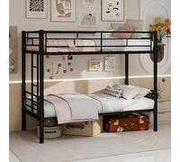 Lit superposé 90x190 cm, lit en hauteur avec escalier en métal, lit superposé avec barrière de sécurité et échelle d'accès, lit en hauteur pour adultes avec sommier à lattes et protection anti-chute, 