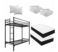 Lit Superposé 90x190 cm Métal Noir avec Lot de 2 Matelas 90x190x16 cm - Kit Literie Complet, Montage Facile
