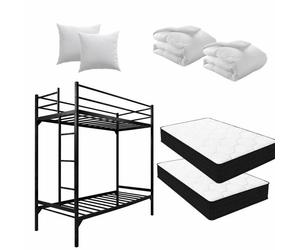 Lit Superposé 90x190 cm Métal Noir avec Lot de 2 Matelas 90x190x16 cm - Kit Literie Complet, Montage Facile