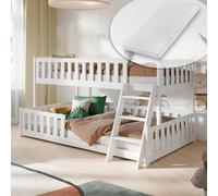 Lit superposé 90x200 / 120x200 : lit pour enfant, lit pour adolescent, lit superposé, lit mezzanine avec échelle, barrières de sécurité, sommiers à lattes et 2 matelas, lit pour enfants de 4 à 16 ans,
