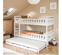 Kids Collective : lit superposé, lit mezzanine, lit d'enfant 90 x 200 cm avec lit gigogne et tiroirs, transformable en 3 lits simples avec sommiers à lattes et barrières de sécurité, blanc