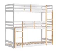 Homestyle4u Lit superposé 3 places en bois 90x200 cm blanc/naturel avec sommier à lattes
