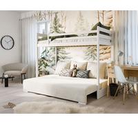 Lit superposé 90x200 cm avec canapé-lit 140x200 cm Canapé en tissu velours côtelé, 3 coussins OEKO-TEX100 avec 3 coussins Canapé Lit superposé blanc 200x90 Crème