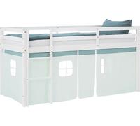 Lit superposé 90x200 cm avec Sommier à lattes Lit mezzanine en Bois Pin Massif Rideau Vert