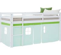 Lit superposé 90x200 cm avec Sommier à lattes Lit mezzanine en Bois Pin Massif Rideau Vert