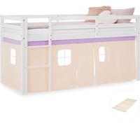 Homestyle4u Lit superposé 90x200 cm Pin massif avec sommier à lattes Rideau violet pêche