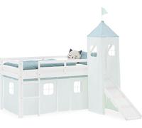 Lit superposé 90x200 cm avec Toboggan Lit mezzanine en Bois Pin Massif Lit d'enfant Cadre de Lit Rideau Tour Vert