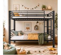 Lit superposé 90x200 cm, Barrières hautes, en Métal, Noir (matelas non inclus)