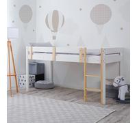 Homestyle4u Lit mezzanine 90x200 en bois blanc Sommier à lattes Enfant