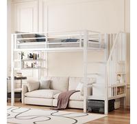 Lit superposé 90x200 cm, lit en métal avec espace de rangement, lit pour enfant. Structure en fer de haute qualité avec étagères en MDF. Silencieux et stable. Ensemble complet avec barrière de sécurit