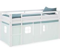 Lit superposé 90x200 cm Lit mezzanine en Bois Pin Massif Lit d'enfant Cadre de Lit Rideau Vert