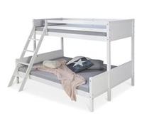 Homestyle4u Lit superposé enfants bois blanc 90x200 & 140x200 avec sommiers à lattes et 2 matelas