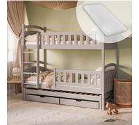 Lit superposé 90x200 lit d'enfant lit d'adolescent lit superposé 3 enfants, avec deux tiroirs, lit d'enfant transformable en 3 lits simples de 4 à 16 ans | sommiers à lattes & 3 matelas inclus | cache