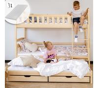 Lit superposé 90x200 lit d'enfant lit d'adolescent lit superposé 3 enfants, avec deux tiroirs, lit d'enfant transformable en 3 lits simples | de 4 à 18 ans | sommiers à lattes & 3 matelas inclus | nat