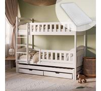 Lit superposé 90x200 lit d'enfant lit d'adolescent lit superposé 3 enfants, avec deux tiroirs, lit d'enfant transformable en 3 lits simples | de 4 à 18 ans | sommiers à lattes & 3 matelas inclus | bla