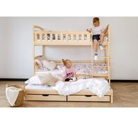 Lit superposé 90x200 Lit superposé d'enfant Lit superposé d'adolescent 3 enfants, deux tiroirs & protection contre les chutes Lit d'enfant transformable en 3 lits simples | de 4 à 18 ans | sommiers à