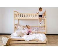 Lit superposé 90x200 Lit superposé d'enfant Lit superposé d'adolescent 3 enfants, deux tiroirs & protection contre les chutes Lit d'enfant transformable en 3 lits simples | de 4 à 18 ans | sommiers à