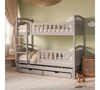 Lit superposé 90x200 Lit superposé d'enfant Lit superposé d'adolescent 3 enfants, deux tiroirs & protection contre les chutes Lit d'enfant transformable en 3 lits simples | de 4 à 18 ans | sommiers à
