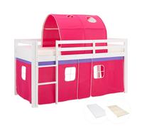 Lit superposé 90x200 Matelas d'enfant mezzanine Lattes Tunnel Rose Homestyle4u