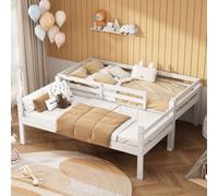 Lit superposé 90x200cm, lit mezzanine avec échelle et protection contre la chute, lit divisé en 2 lits simples, lit en bois massif superposé avec sommier à lattes, blanc