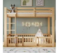 Lit Superpose 90x200cm - Pin/LVL Naturel Escalier Angle Droit + Rampe/porte Scurit Antichute -Lit enfant