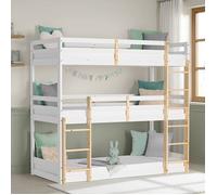 Lit Superposé 90x200 Lit d'Enfant Blanc 3 Places avec Sommier à lattes Lit Triple en Bois Naturelle Lit Mezzanine Lit Hauteur