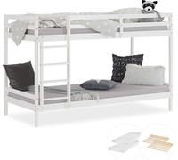Lit superposé avec 2 matelas Lit enfant 90x200 cm Lit mezzanine en bois massif blanc
