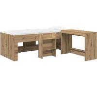 Lit superposé avec bureau, 2 pièces, en bois imitation chêne artisanal. Matériau : bois composite. Inclut un sommier à lattes. Gain de place, idéal pour les chambres. Montage avec un tournevis