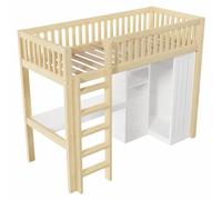 Lit superposé avec bureau et armoire - Lit combiné pour enfants - 140 x 200 cm - Bois de pin - 3 tiroirs et espace de rangement - Échelle et barrière de sécurité - Sans matelas - Finition bois
