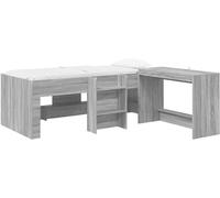 Lit superposé avec bureau et lit simple, idéal pour une chambre d'adolescent. Structure de lit moderne avec sommier à lattes en bois. Lit multifonctionnel gain de place, couleur gris Sonoma