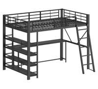 Lit superposé avec bureau intégré - 140 x 200 cm - Tiroirs de rangement - MDF et métal - À assembler soi-même - Matelas non inclus - Noir
