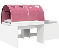 Lit superposé avec bureau pour enfants, capacité de 120 kg, lit pour enfants en panneaux de bois avec espace de rangement, design moderne, stable, blanc et rose, dimensions : 193 x 133,5 cm