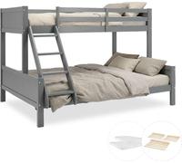 Lit Superposé avec Deux Matelas 90x200 et 140x200 cm Lit mezzanine 2 Places en Bois Gris Lit D'Enfant Lit Hauteur Sommier à lattes
