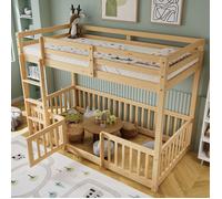 Lit superposé avec escalier à angle droit, lit avec barrières et petites portes, lit d'enfant avec protection contre les chutes et