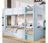 Lit superposé avec lit en dessous, prise USB, étagères de rangement en haut et en bas (bleu)