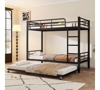 Lit superposé avec lit gigogne 90 x 200 cm – lit superposé robuste en fer, 4 barrières latérales, pour enfants et adolescents, noir