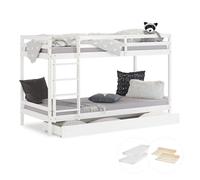 Homestyle4u Lit superposé enfant avec tiroir et 2 matelas 90x200 cm bois massif blanc