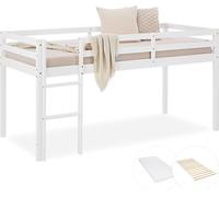 Lit superposé avec matelas et sommier à lattes 90x200 cm Lit d'enfant Lit mezzanine Blanc Pin