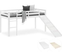 Lit superposé avec matelas et sommier à lattes toboggan 90x200 cm Lit d'enfant Lit mezzanine Blanc Pin