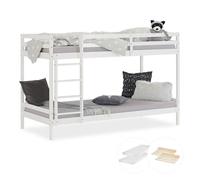 Lit superposé avec 2 matelas Lit enfant 90x200 cm Lit mezzanine en bois massif blanc