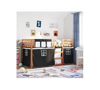 vidaXL Lit superposé avec Rideaux Blanc/Noir 80x200 cm Bois pin Massif, lit, Cadre de lit, lit superposé Bas, Meuble de Chambre à Coucher