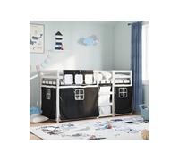 vidaXL Lit superposé avec rideaux blanc/noir 80x200 cm bois pin massif