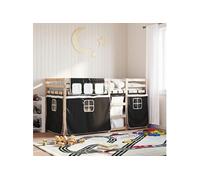 vidaXL Lit superposé avec rideaux blanc/noir 90x200 cm bois pin massif